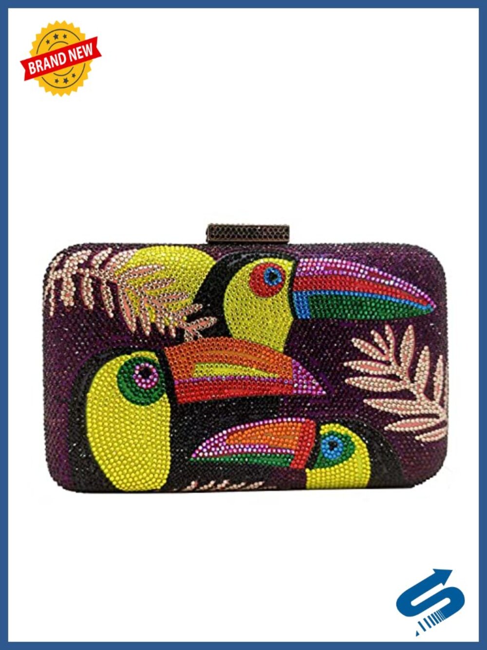 Toucan Crystal Clutch Purse Satin Metal Evening Bag